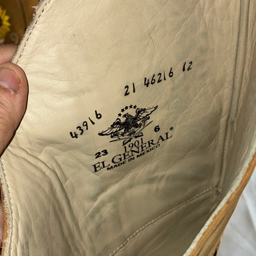 El General 1901 Sunflower Embroidered Tall Western Boots Tan Leather Womens 6 - Picture 8 of 13